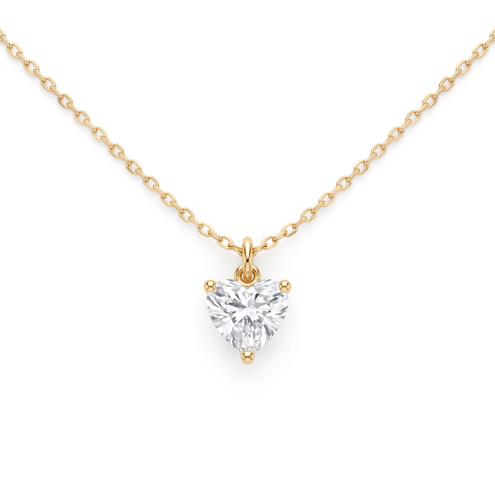 Lab Diamond Yellow Gold Heart Solitaire Chain Necklace