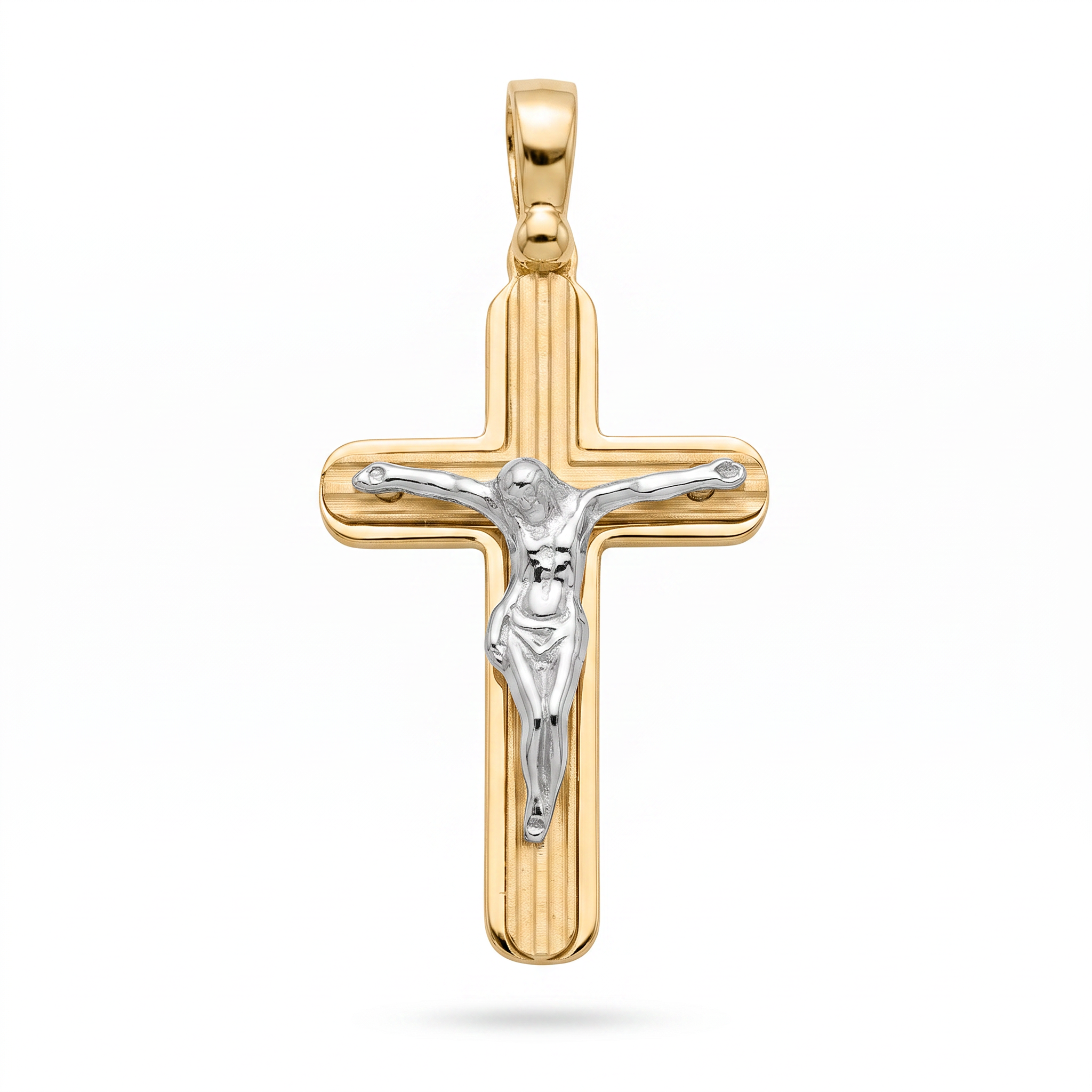 18K Two Tone Gold Crucifix Pendant