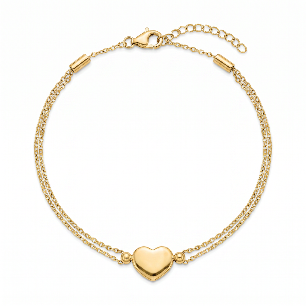 18K Yellow Gold Heart Chain Bracelet