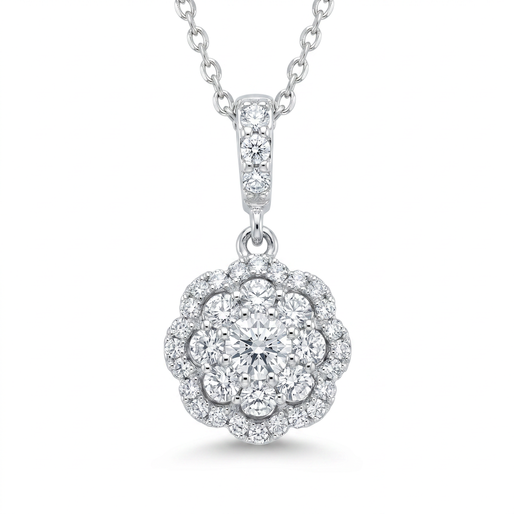 Diamond White Gold Flower Necklace