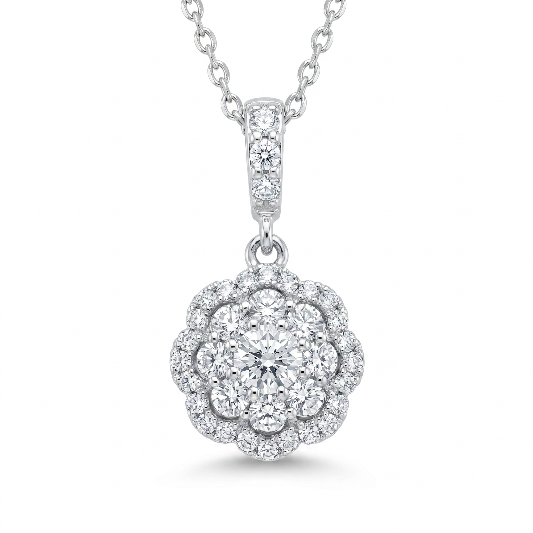 Diamond White Gold Flower Necklace