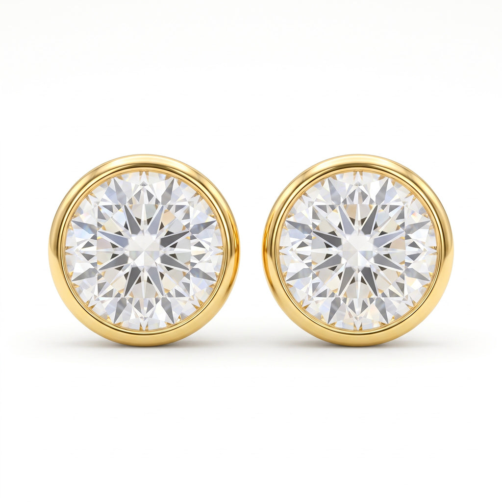 18K Yellow Gold Cubic Zirconia Circle Stud Earring