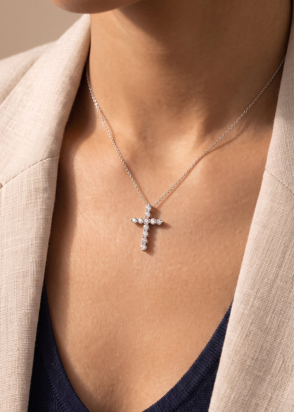 Diamond White Gold Small Cross Necklace