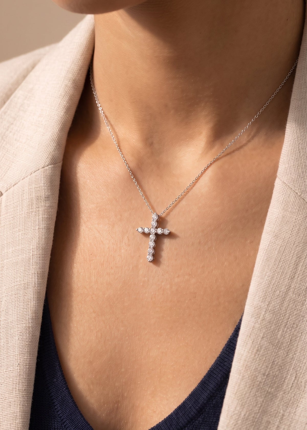 Diamond White Gold Small Cross Necklace