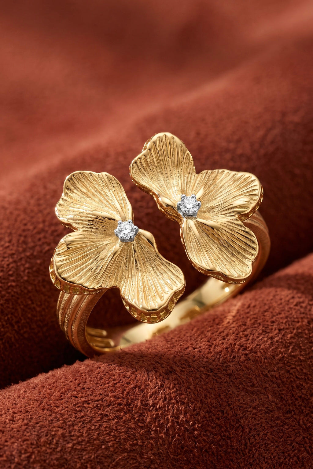 Diamond Two Tone Gold Flower Ring