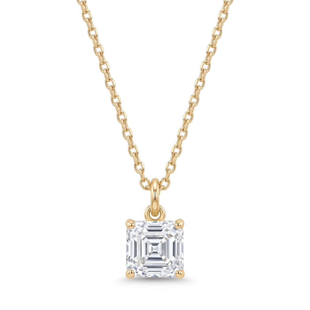 Lab Diamond Yellow Gold Asscher Solitaire Chain Necklace