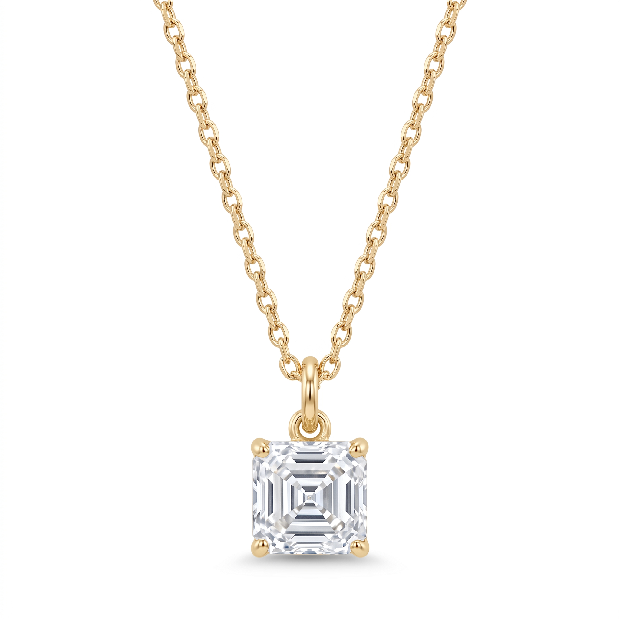 Lab Diamond Yellow Gold Asscher Solitaire Chain Necklace