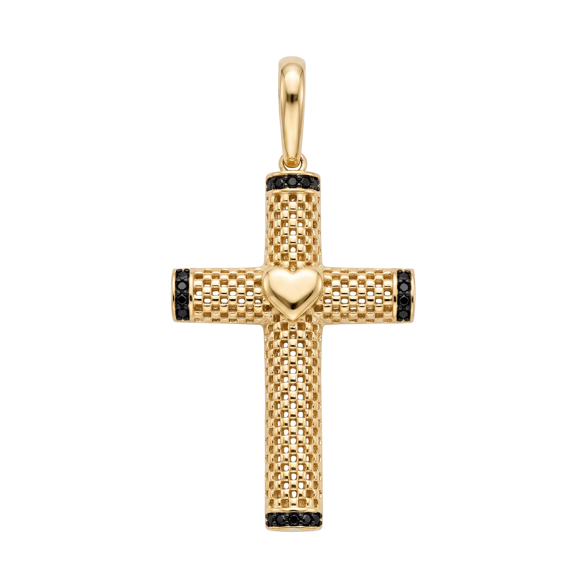 18K Yellow Gold Black Cubic Zirconia Cross Pendant