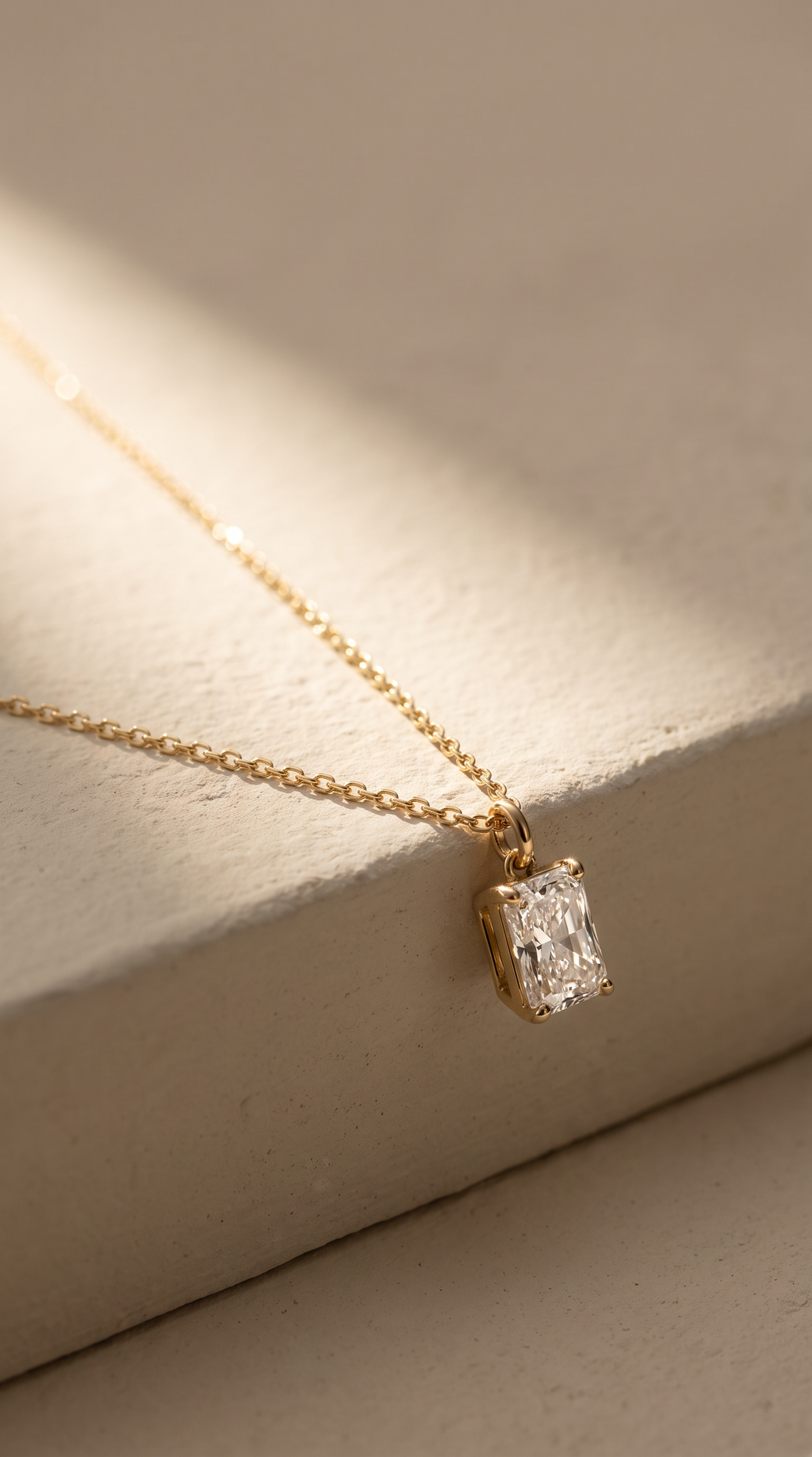 Lab Diamond Yellow Gold Radiant Solitaire Chain Necklace