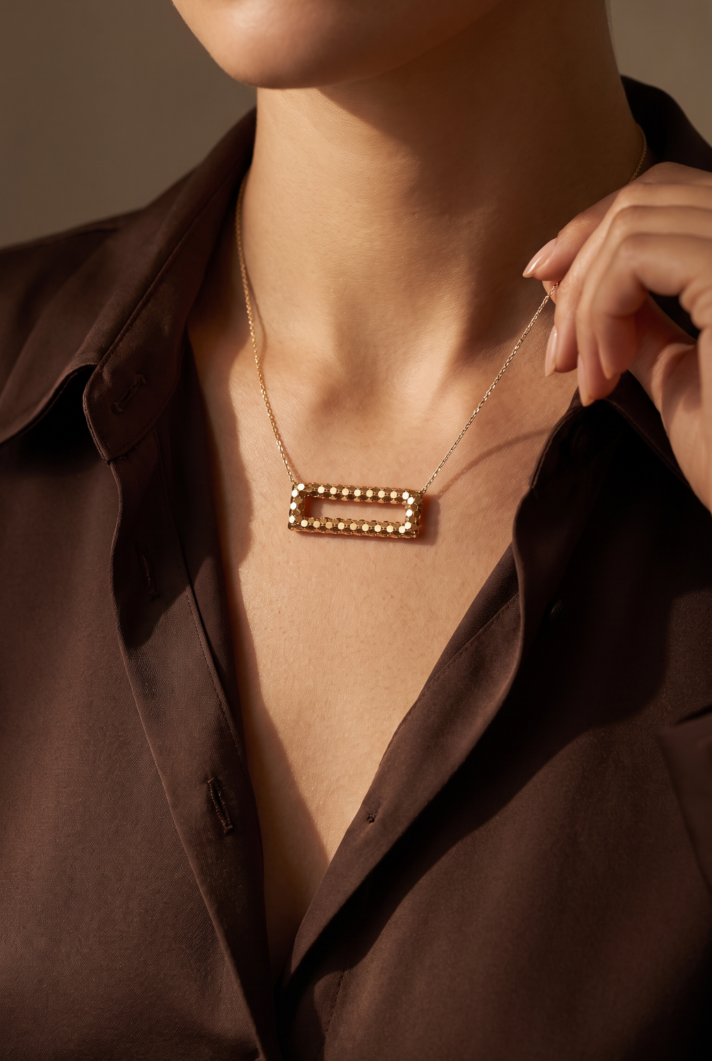 18K Yellow Gold Rectangle Chain Necklace
