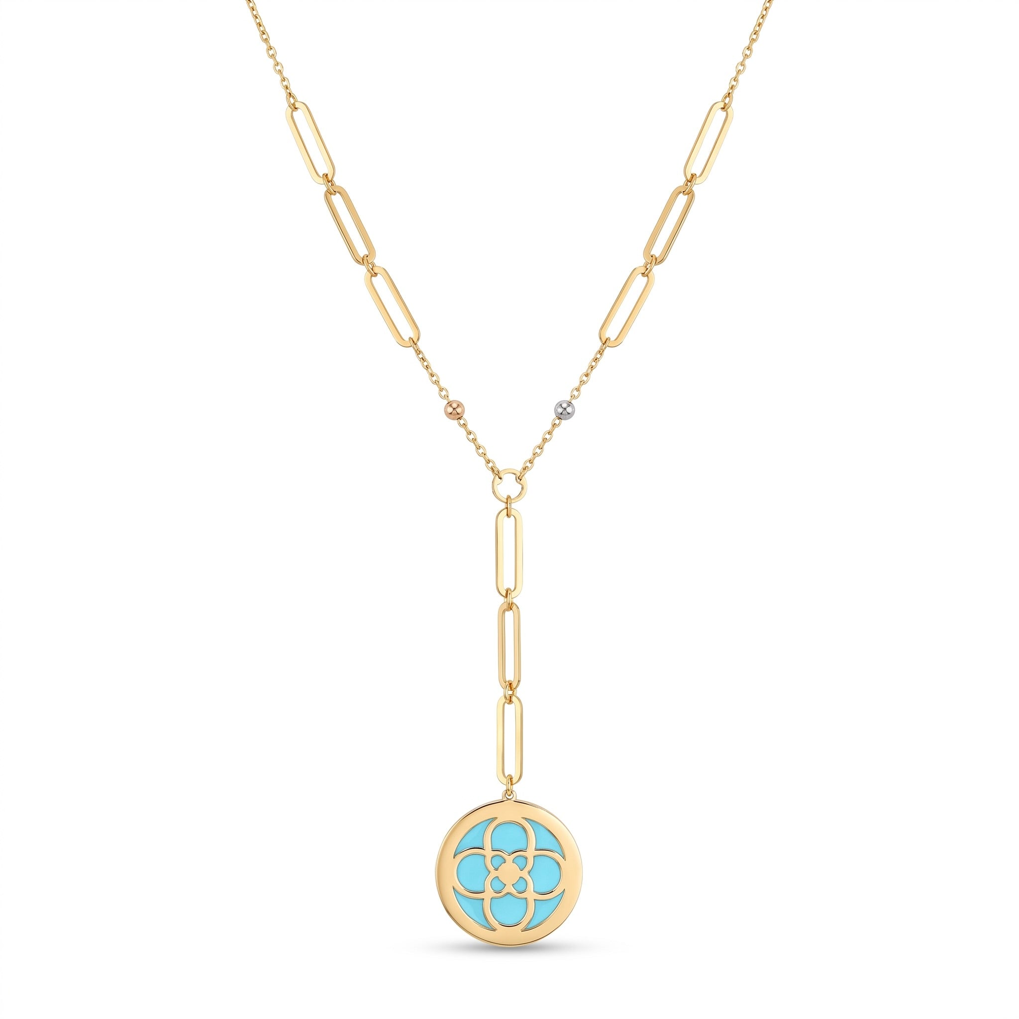 18K Multicolor Gold Blue Enamel Drop Necklace