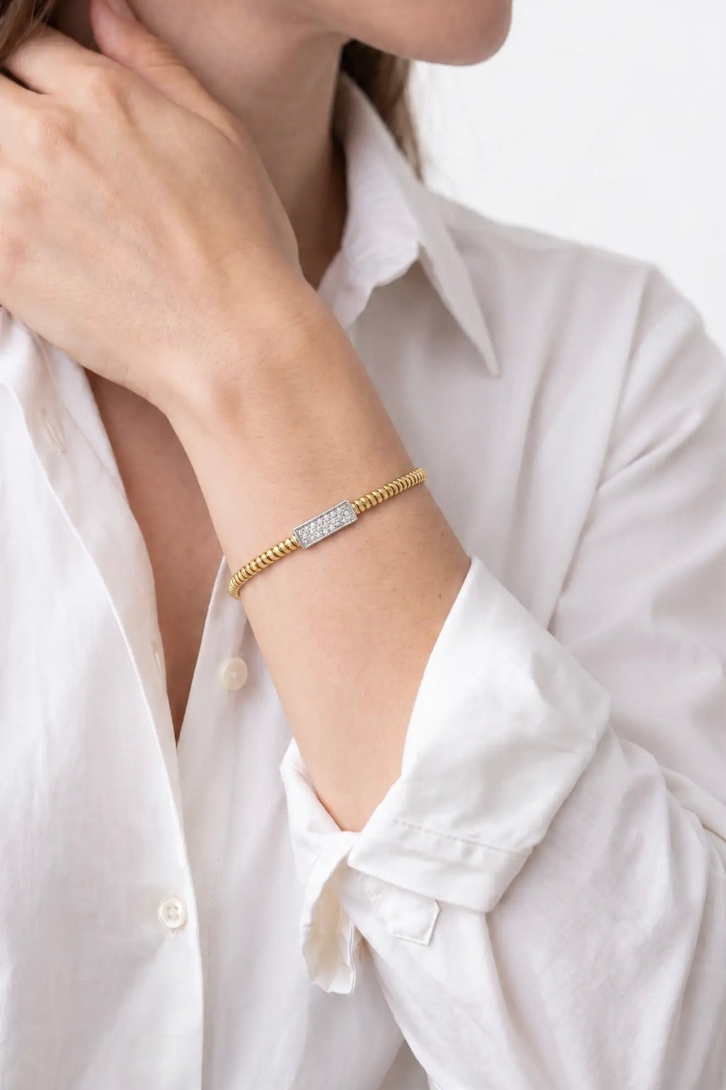 Diamond Two Tone Gold Cuff Bracelet