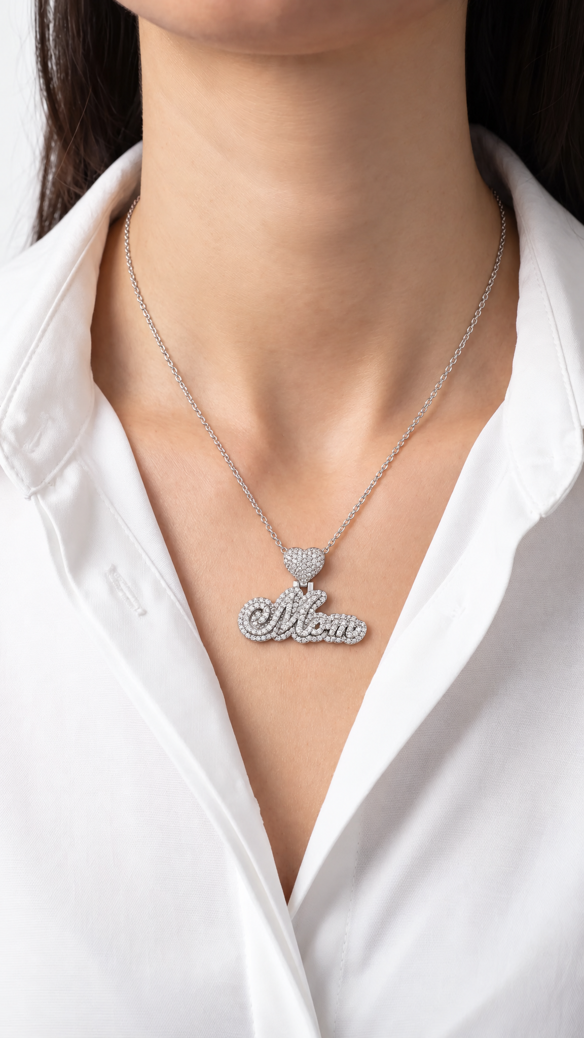 Diamond White Gold Mom Necklace