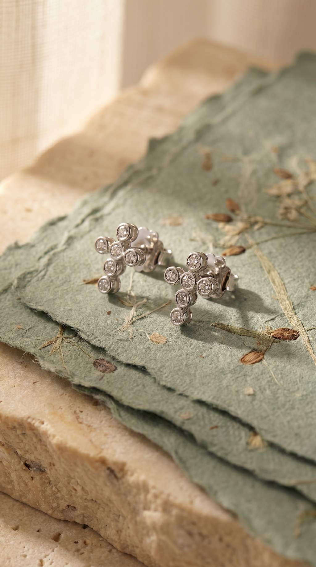 Diamond White Gold Cross Stud Earrings