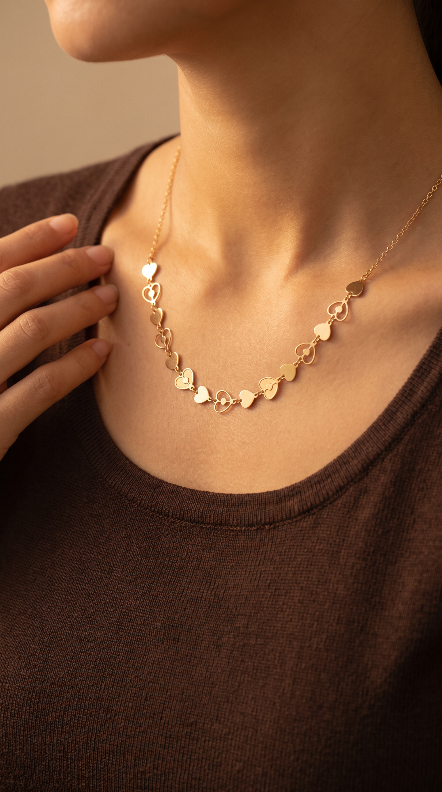 18K Yellow Gold Heart Chain Necklace