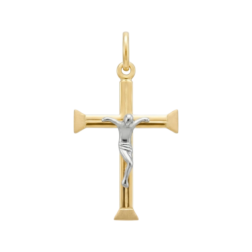 18k Gold Two Tone Crucifix Pendant