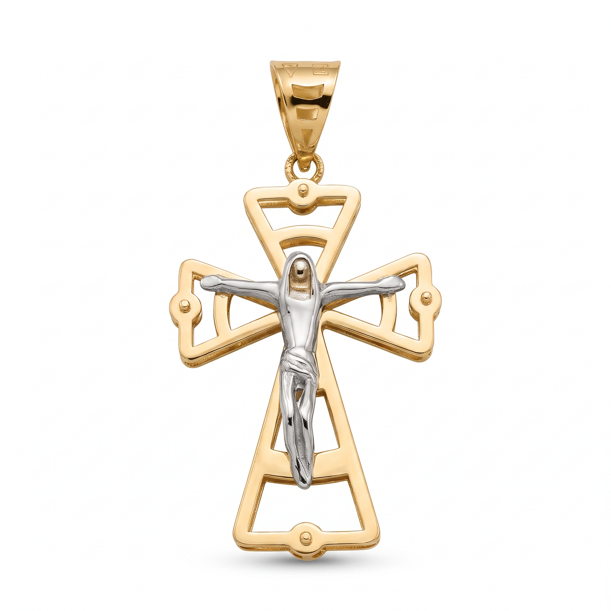 18K Two Tone Gold Crucifix Pendant