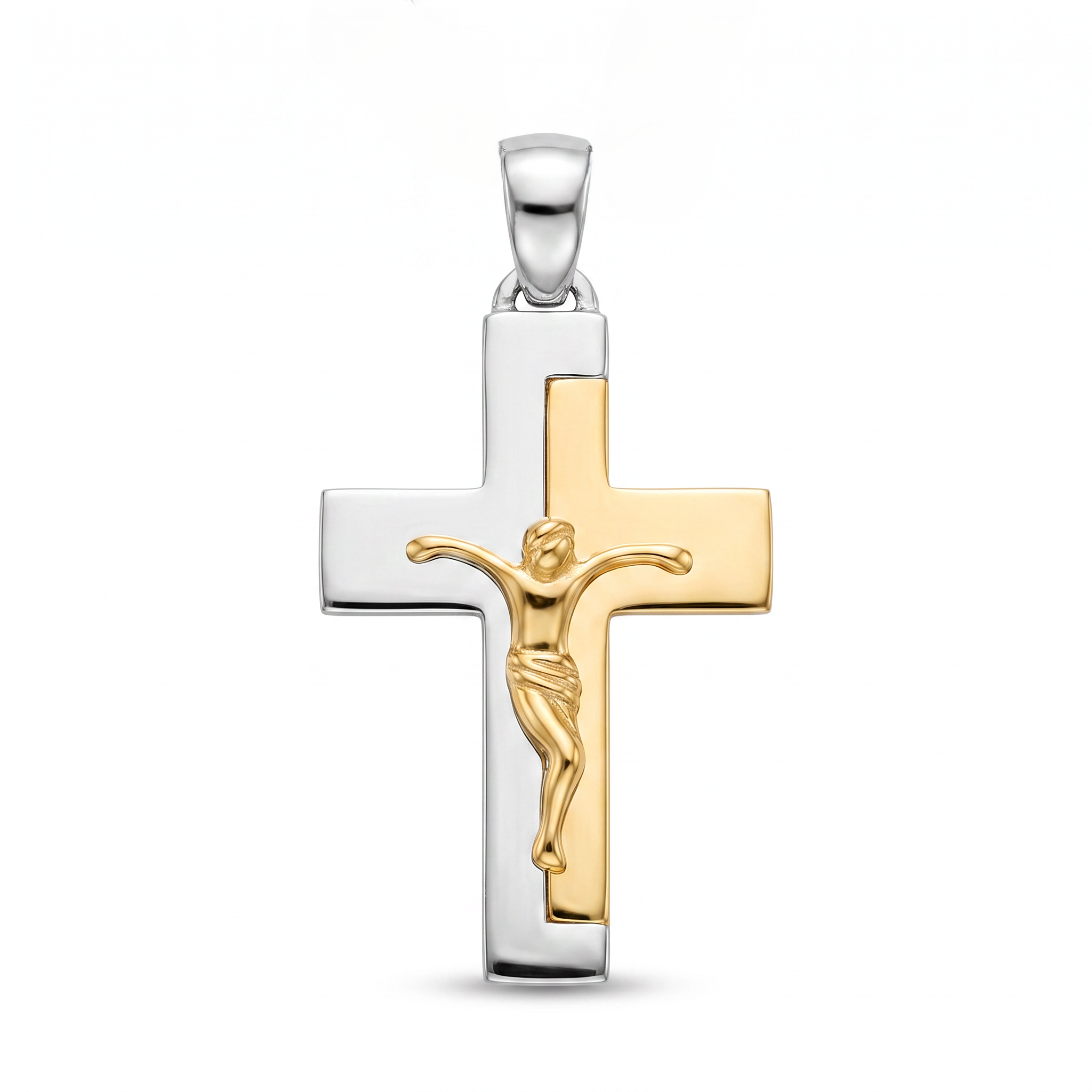 18K Two Tone Gold Crucifix Cross Pendant