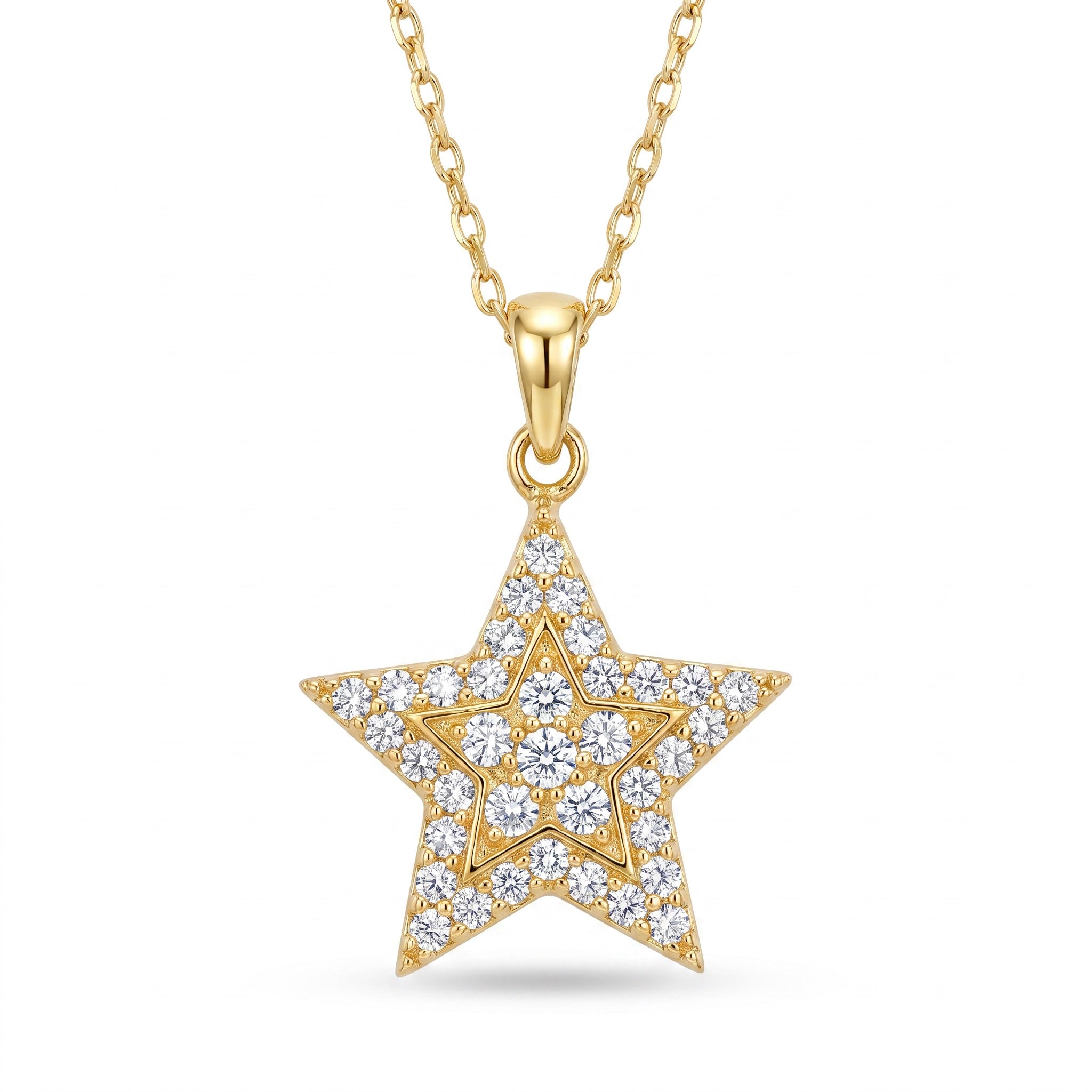 18K Yellow Gold Cubic Zirconia Star Chain Necklace