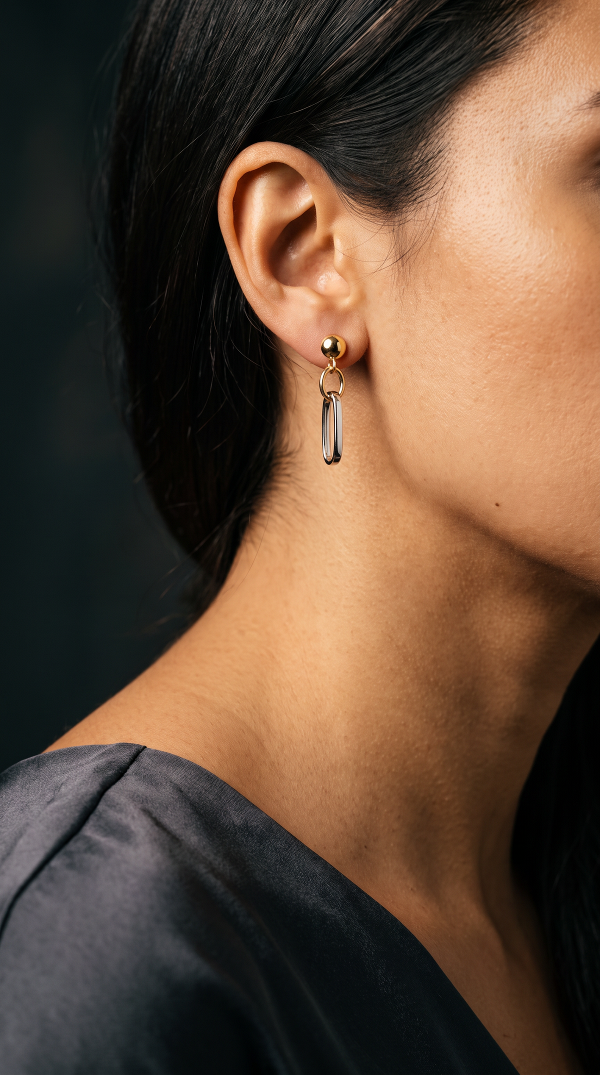 18K Two Tone Gold Dangle Earring