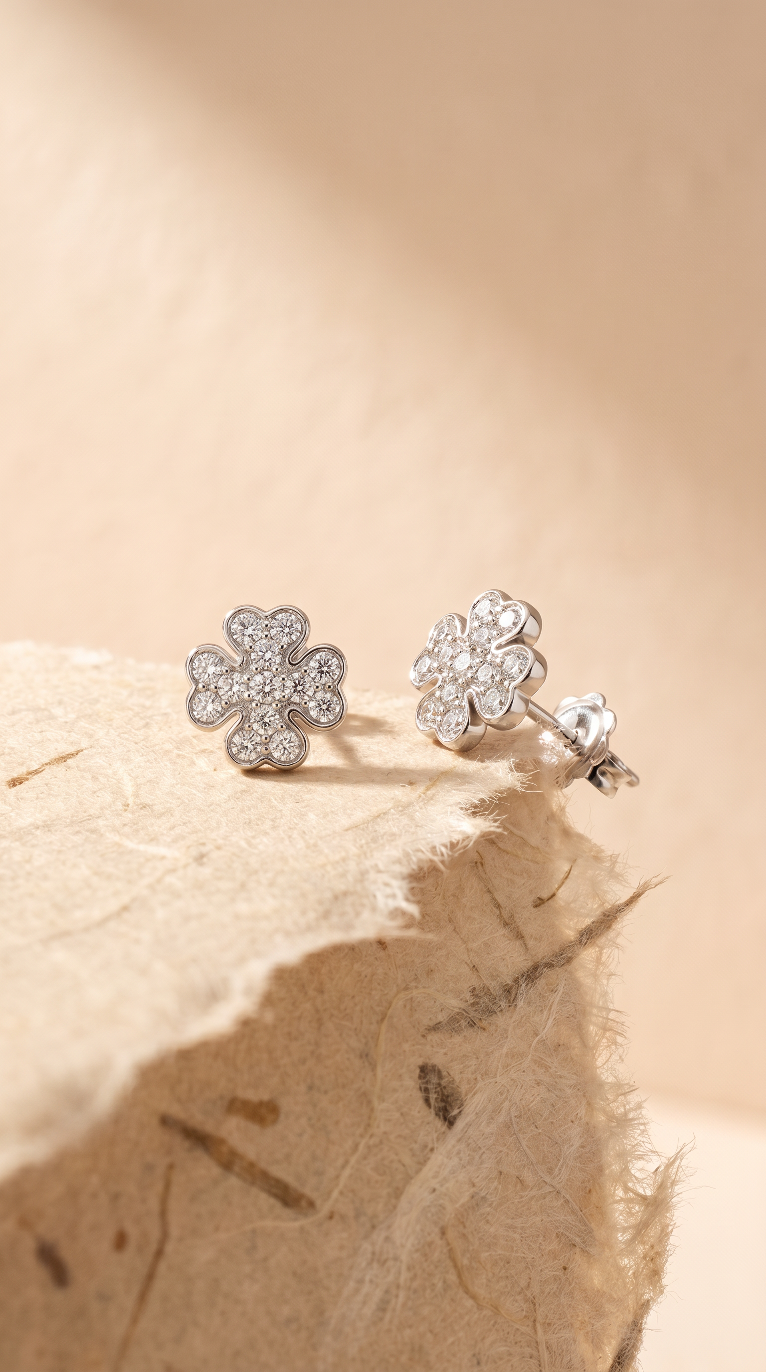Diamond White Gold Clover Stud Earrings