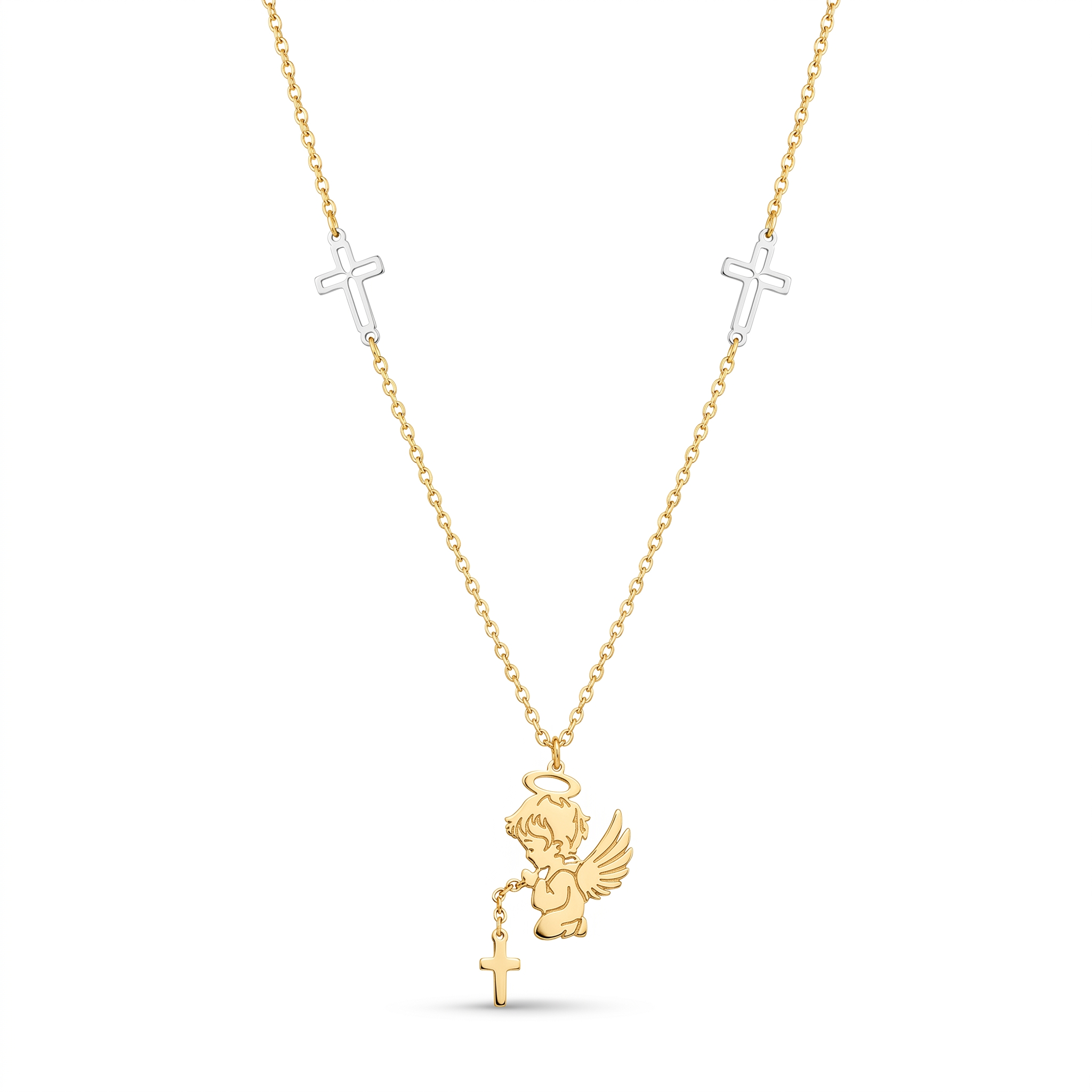 18K Two Tone Gold Angel Necklace