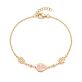 18K Yellow Gold Pink & White Enamel Teardrop Chain Bracelet