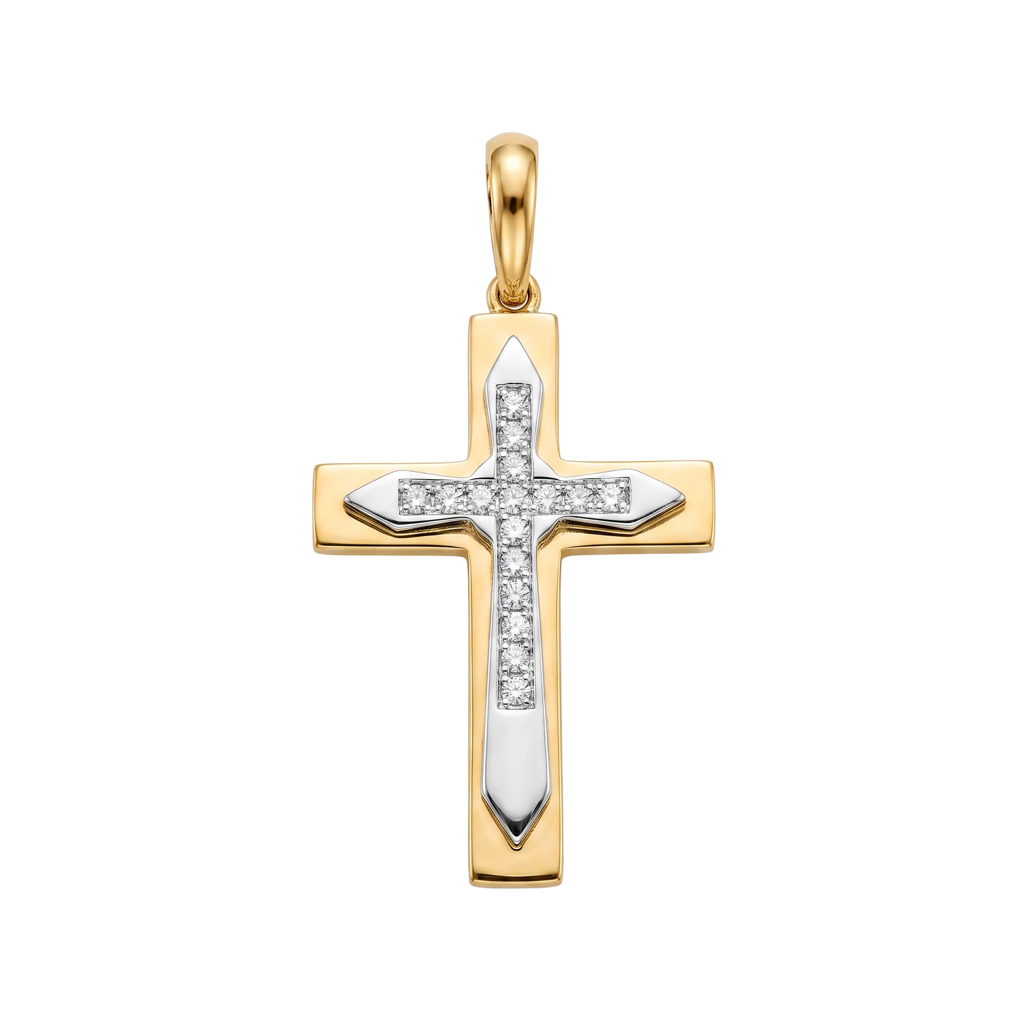 18K Two Tone Gold Cubic Zirconia Cross Pendant