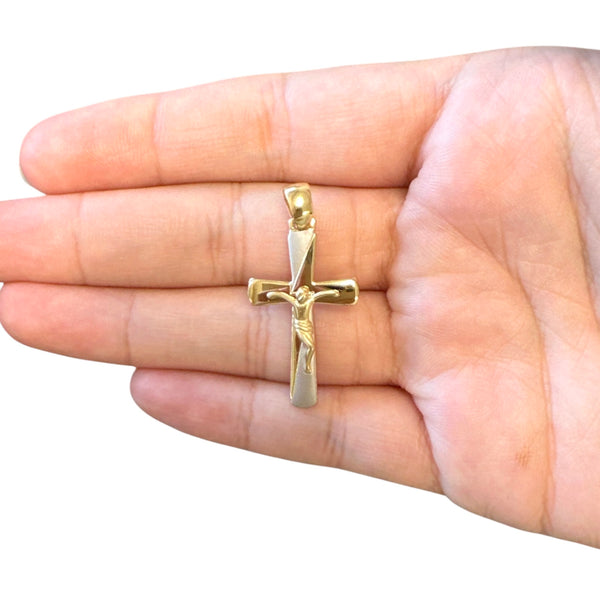18k Gold Two Tone Cross Pendant