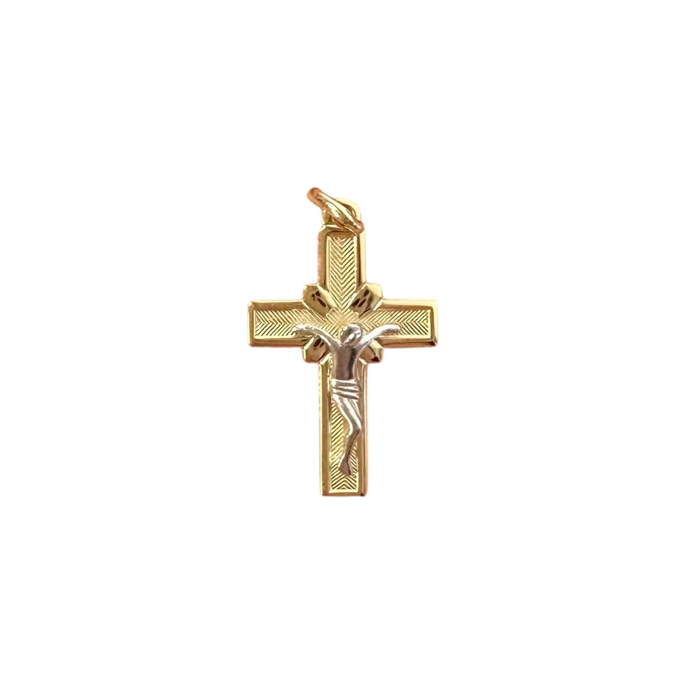 18k Gold Two Tone Cross Pendant