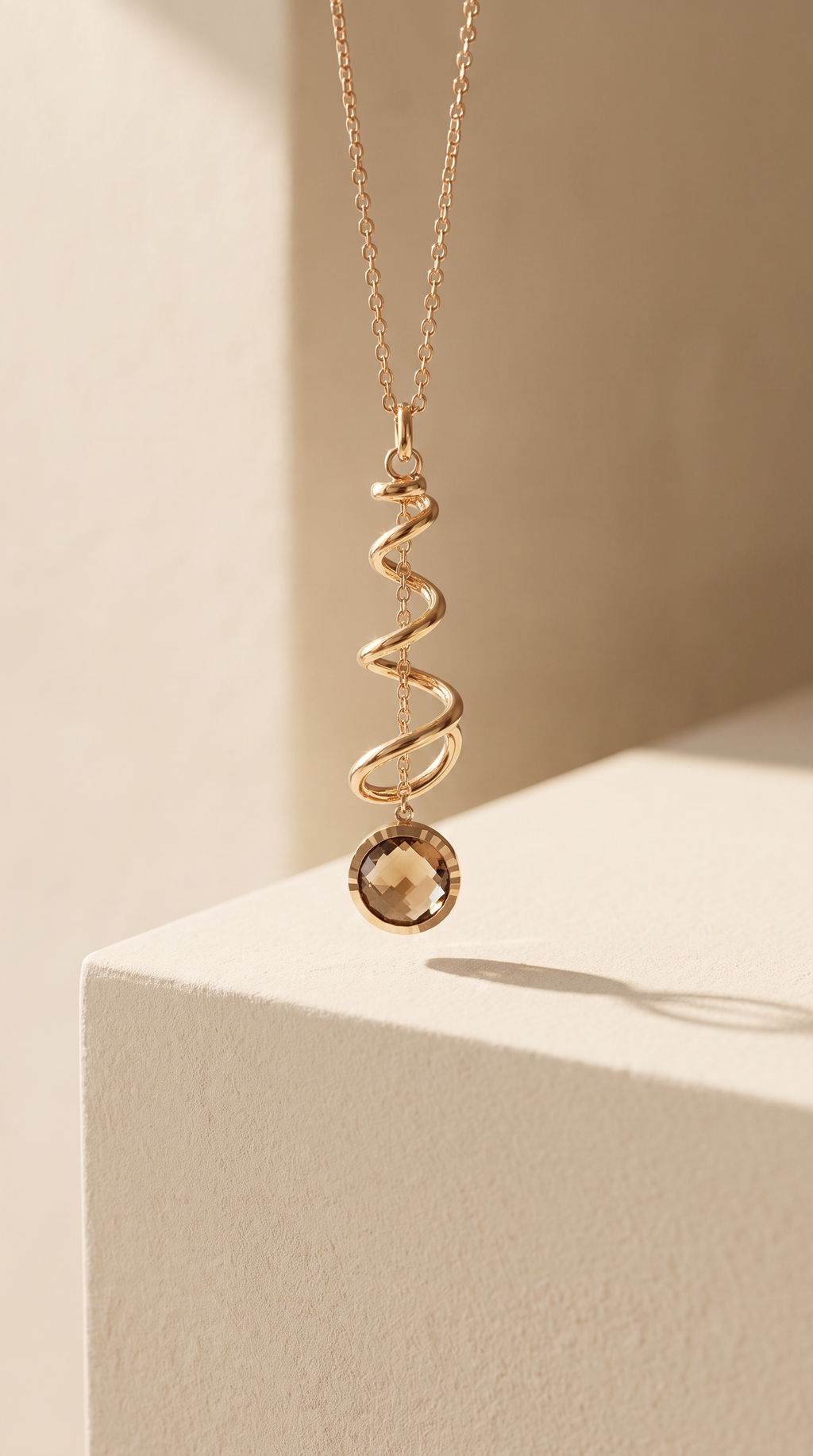 18K Yellow Gold Smoky Quartz Dangle Chain Necklace