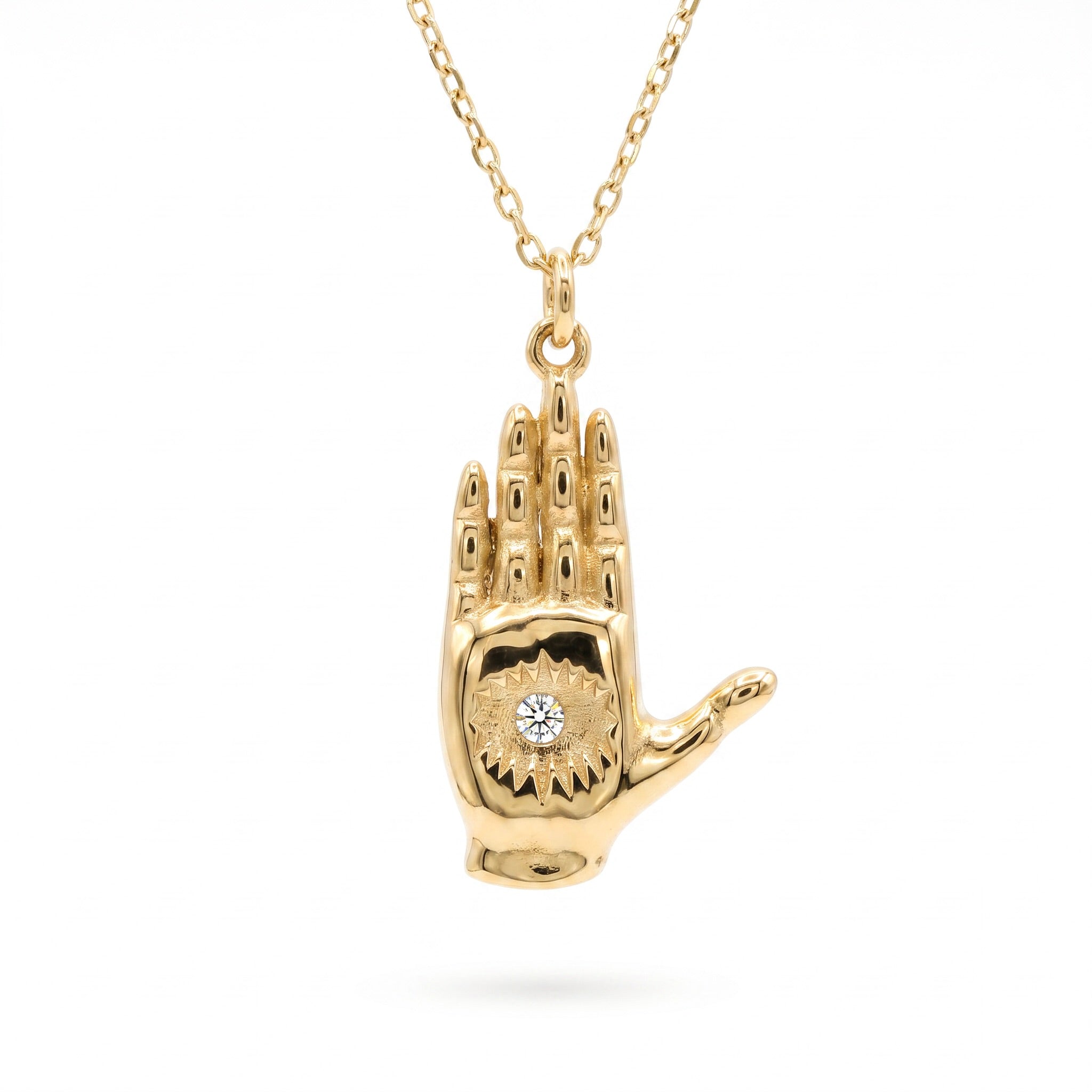 18K Yellow Gold Cubic Zirconia Hand Necklace