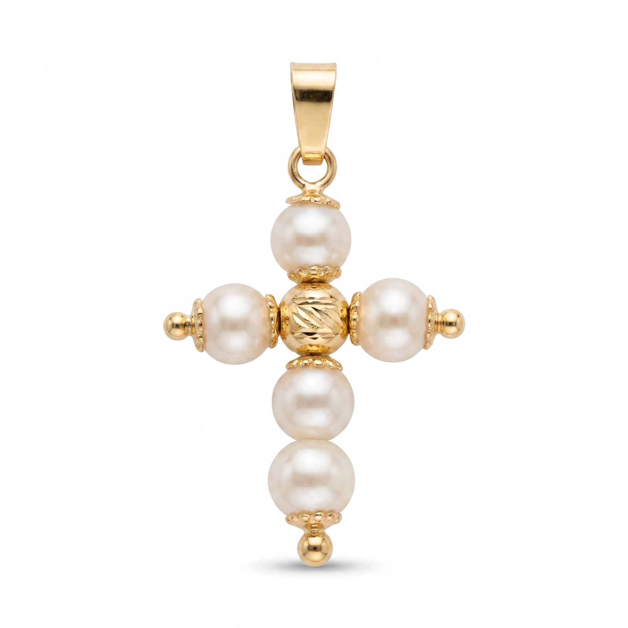 18K Yellow Gold Pearl Cross Pendant
