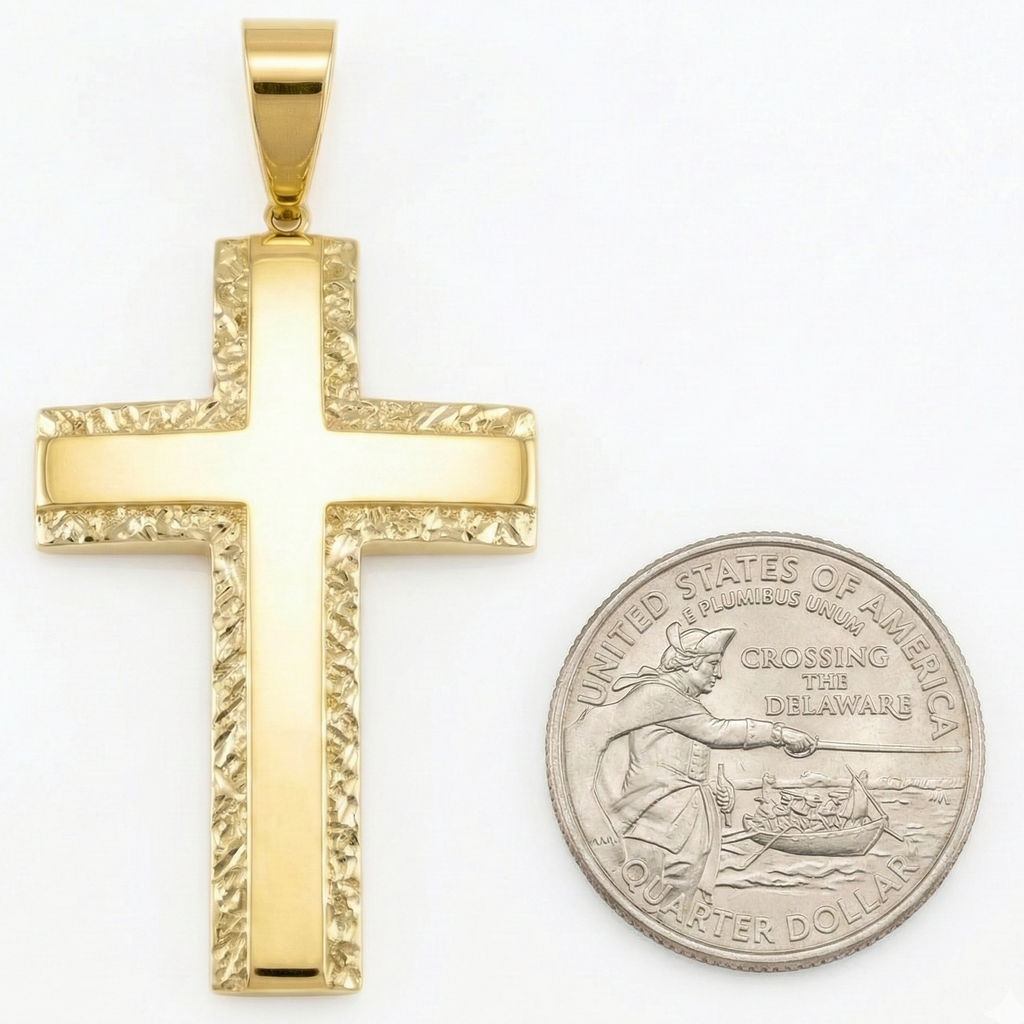 18K Yellow Gold Large Diamond Cut Cross Pendant