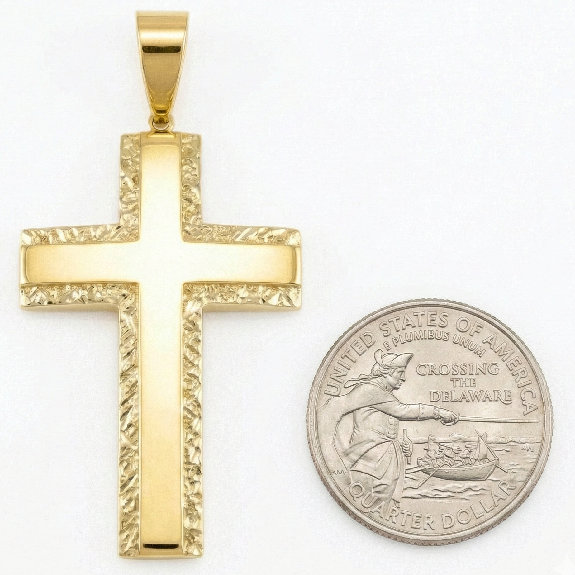 18K Yellow Gold Large Diamond Cut Cross Pendant