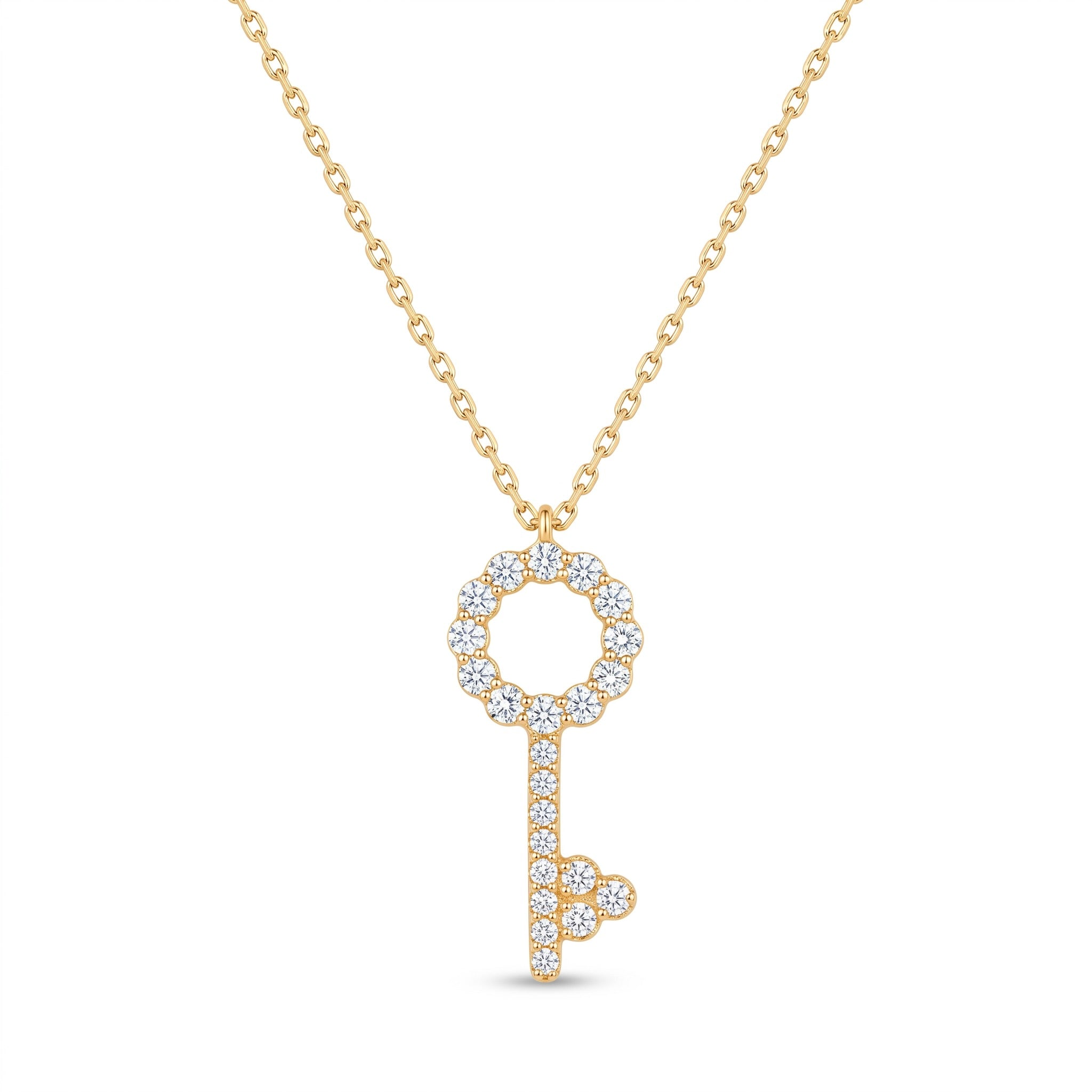 18K Yellow Gold Cubic Zirconia Key Necklace