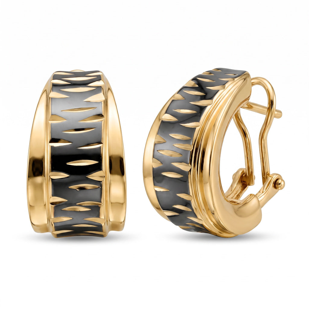 18K Yellow Gold Black Rhodium Drop Earring