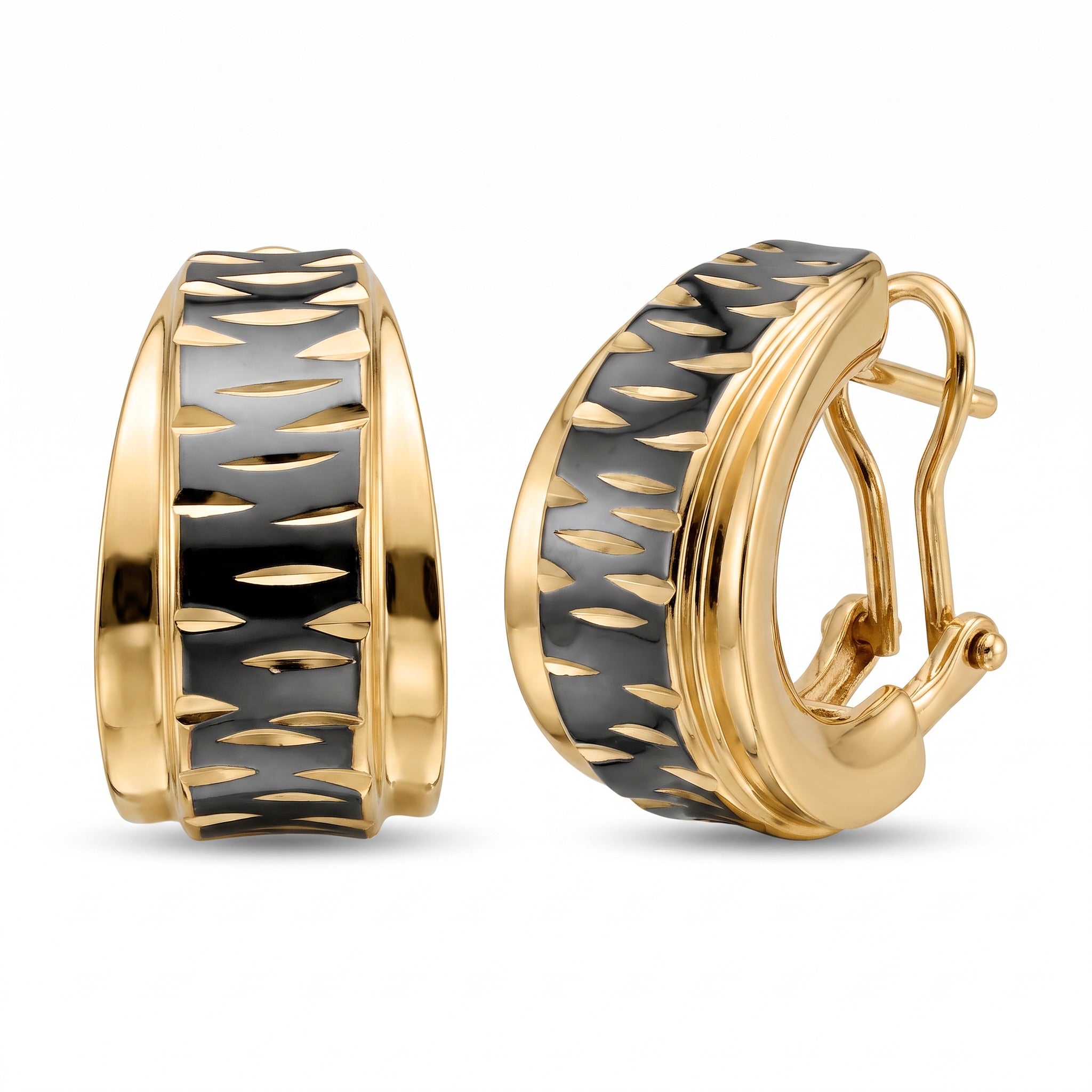 18K Yellow Gold Black Rhodium Drop Earring