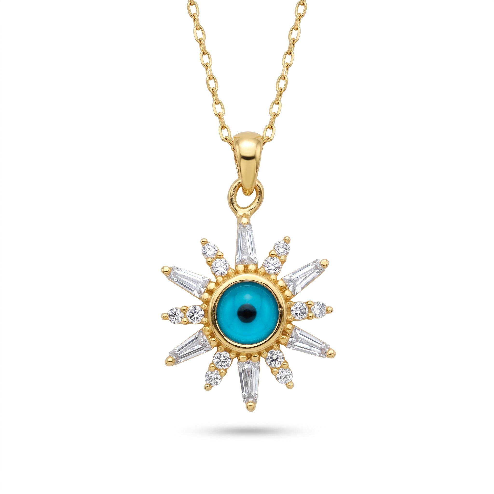 18K Yellow Gold Cubic Zirconia Evil Eye Necklace