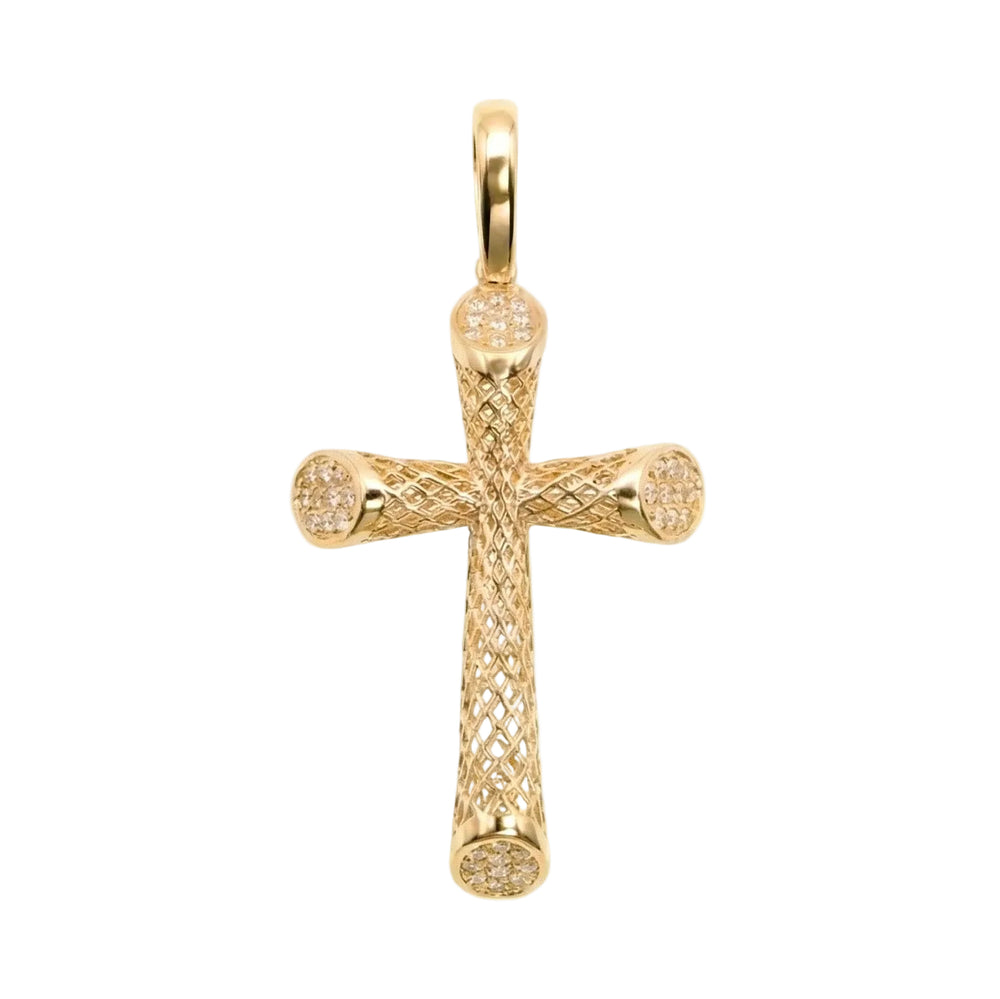 18k Gold Cubic Zirconia Wire Cross Pendant