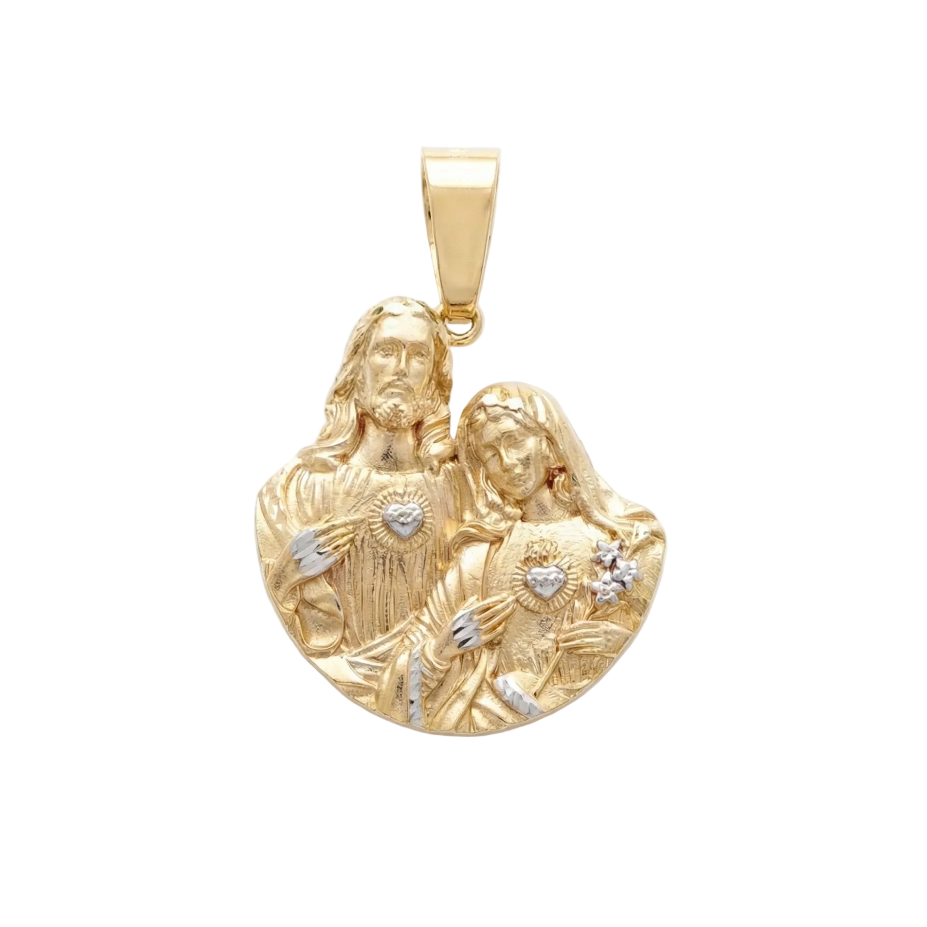 18K Two Tone Gold 3D Mary and Jesus Pendant