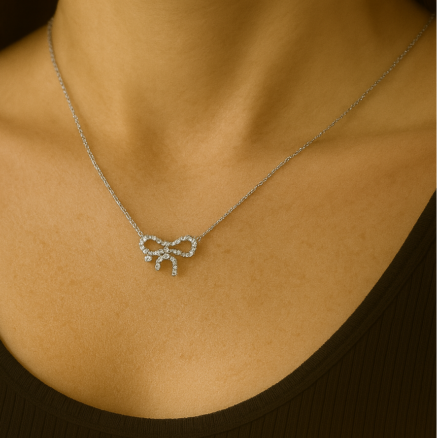 18K Gold Natural Diamond Necklace White Gold