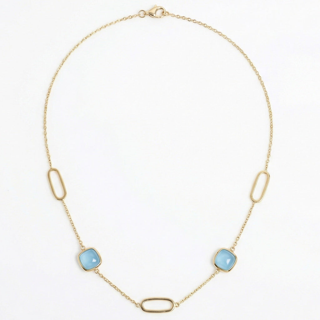 18K Yellow Gold Aquamarine Chain Necklace