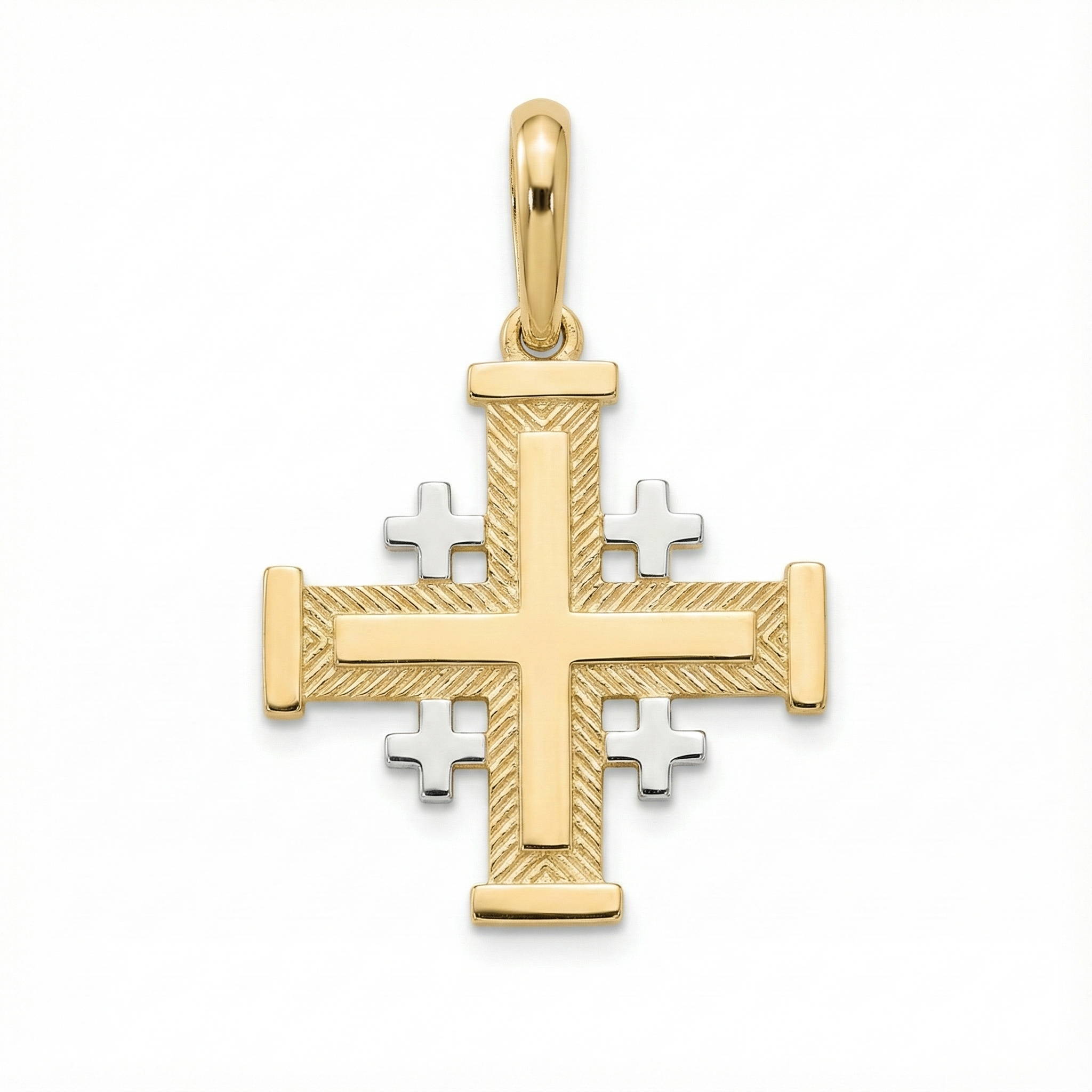 18K Two Tone Gold Jerusalem Cross Pendant