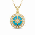 18K Yellow Gold Cubic Zirconia Blue Enamel Necklace