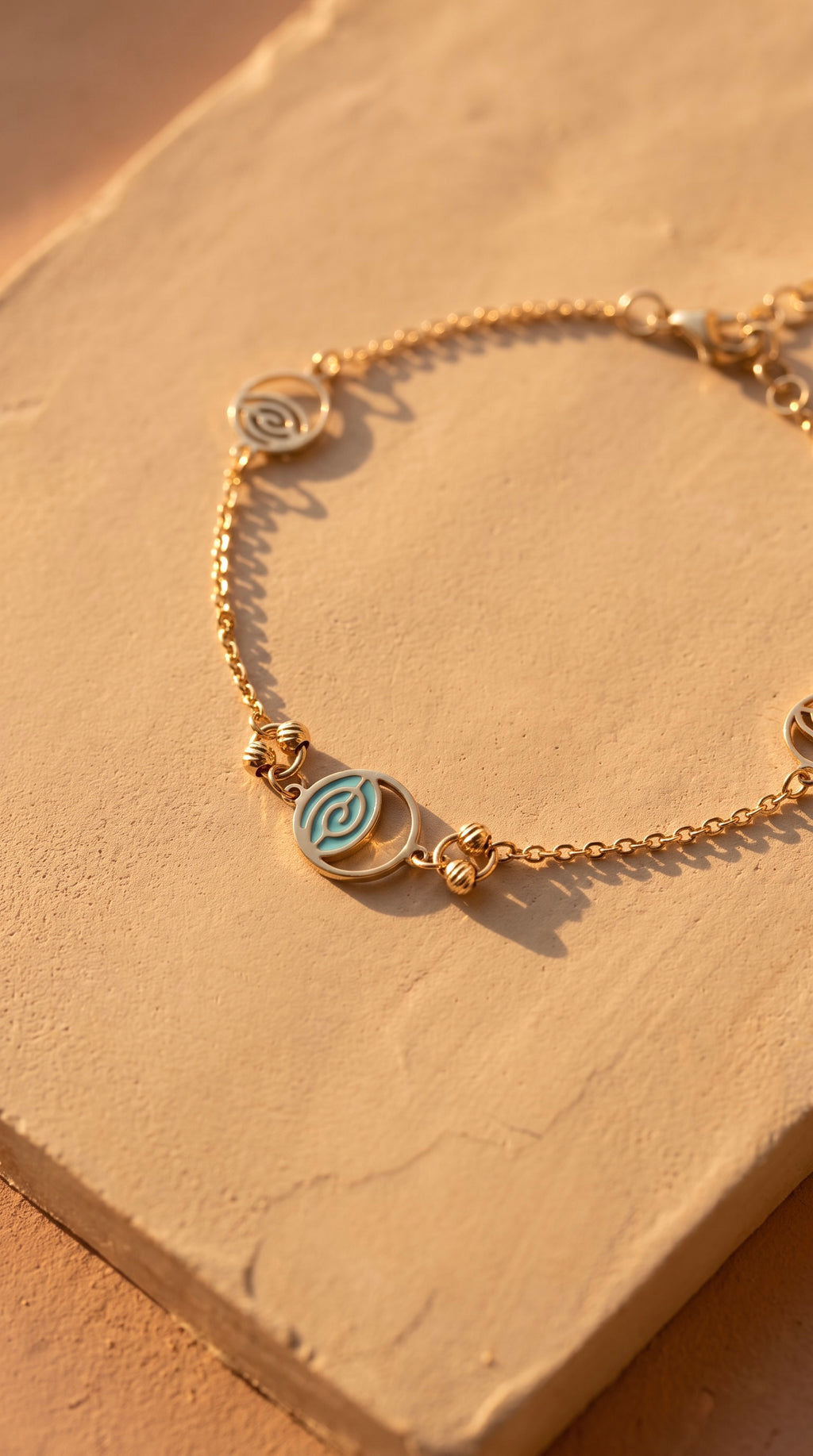 18K Yellow Gold Blue Enamel Chain Bracelet