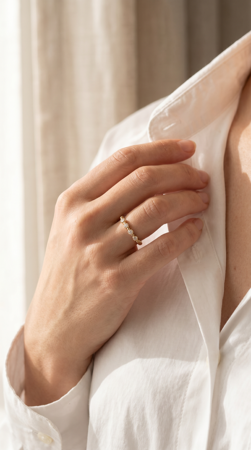 Diamond Yellow Gold Beaded Ring