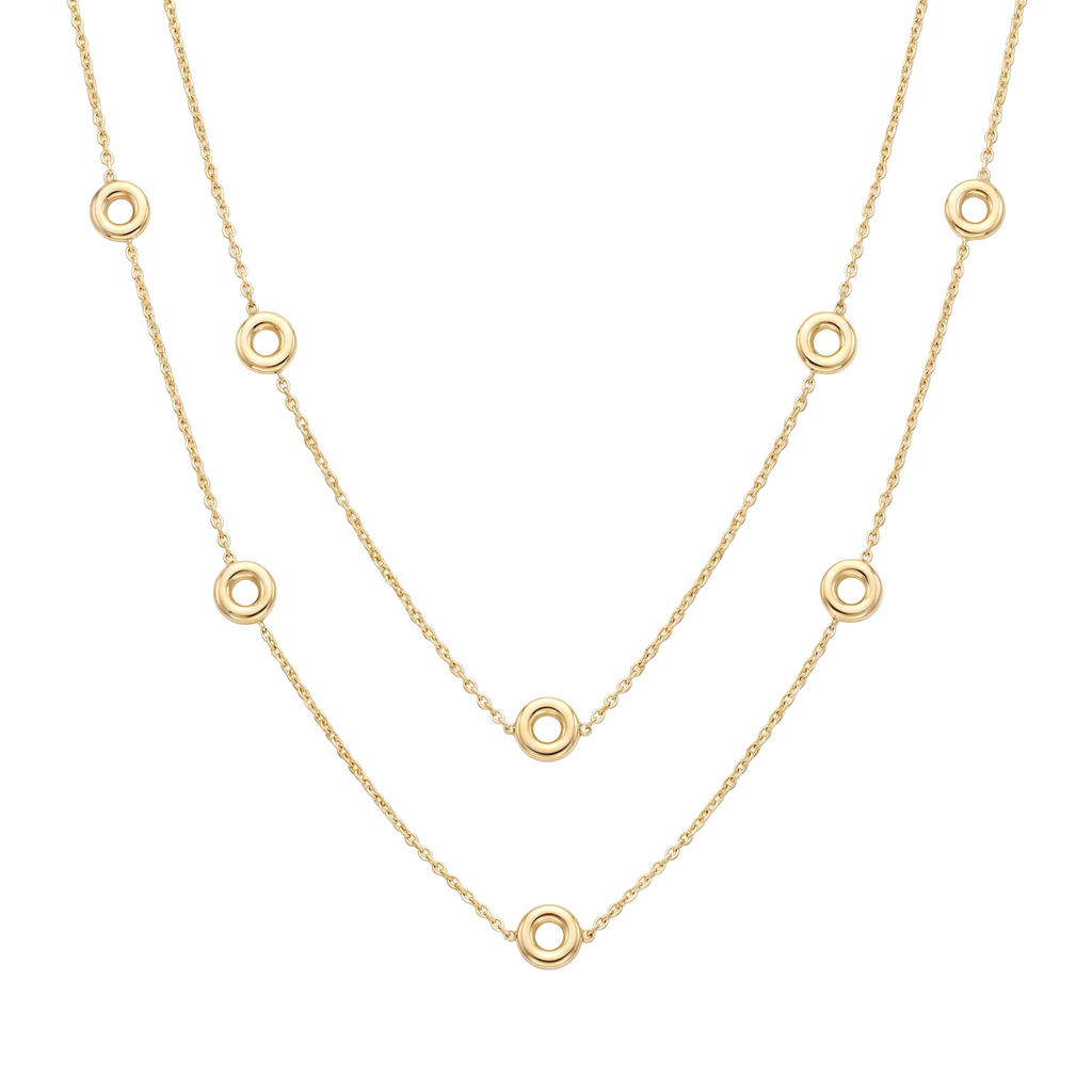 18K Yellow Gold Circle Double Chain Necklace
