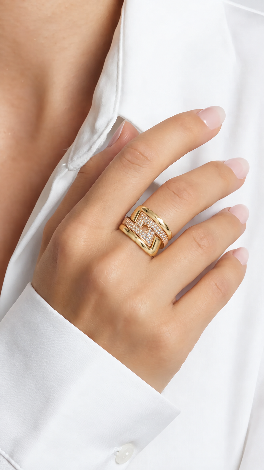 18K Two Tone Gold Cubic Zirconia Ring