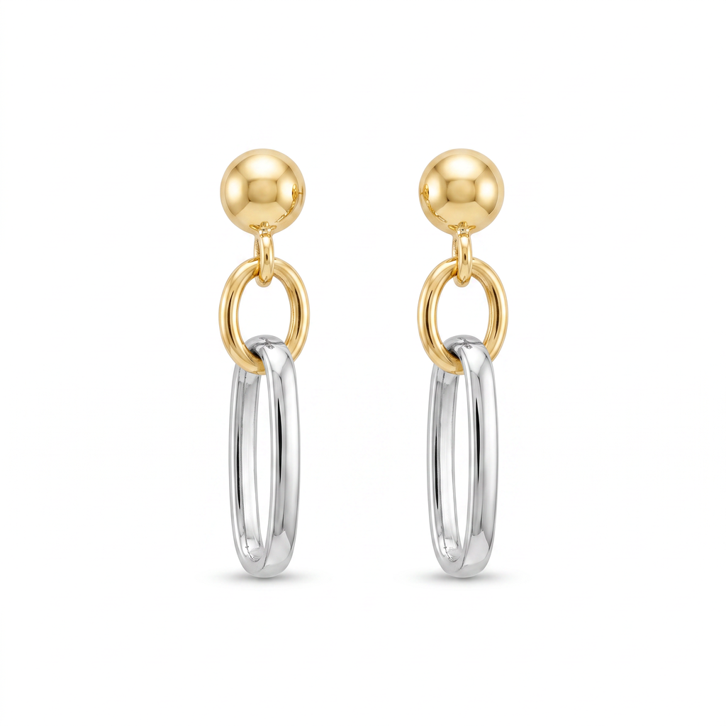 18K Two Tone Gold Dangle Earring